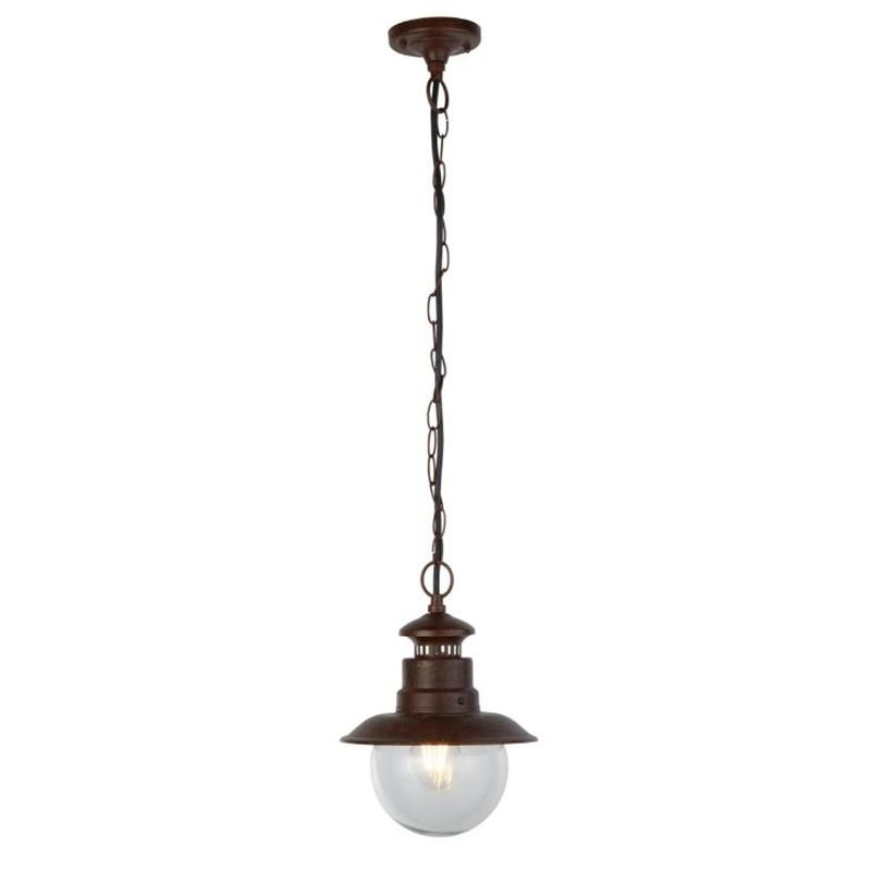 Outdoor - Station - Outdoor Clear Glass & Rustic Brown Pendant Searchlight-7653RU - Station - Outdoor Clear Glass & Rustic Brown Pendant
