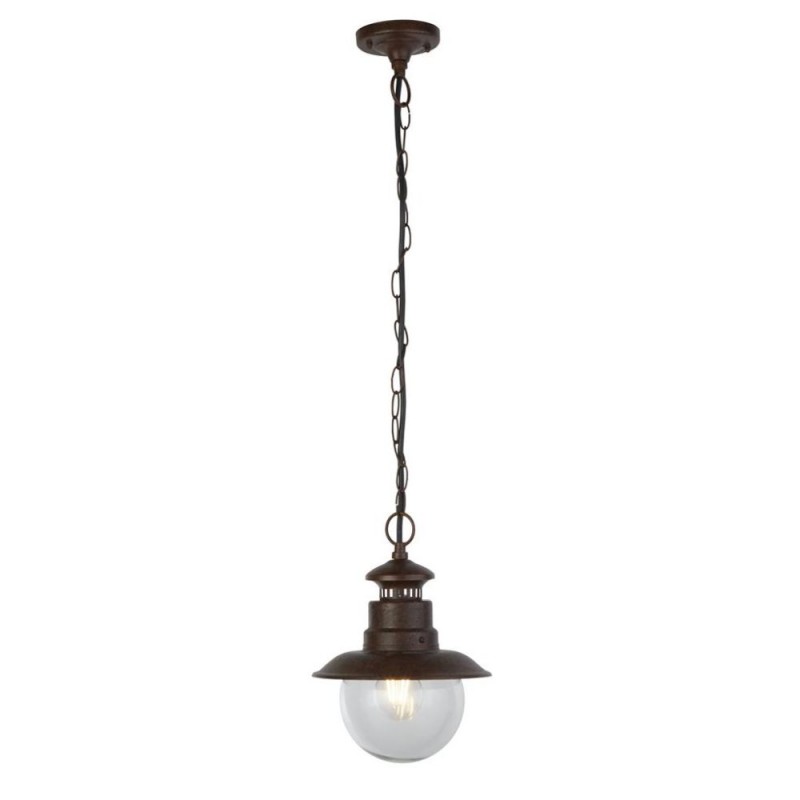 Searchlight-7653RU - Station - Outdoor Rustic Brown Pendant with Clear Glass