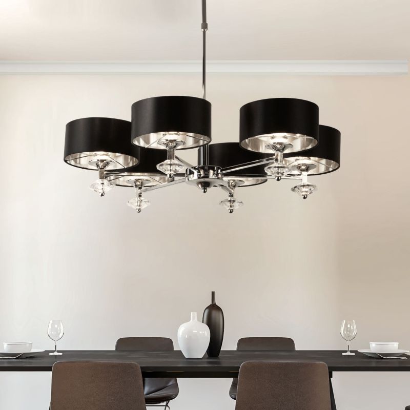 Ceiling Lights - New Orleans - Black & Polished Chrome 6 Light Centre Fitting Searchlight-7656-6CC - New Orleans - Black & Polished Chrome 6 Light Centre Fitting