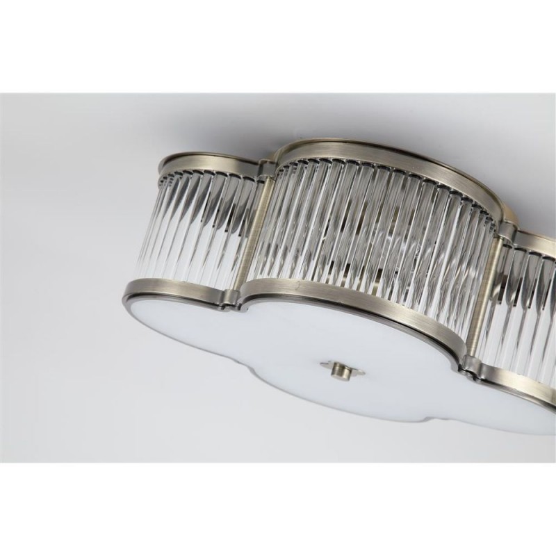 Searchlight-77210-3AB - Lotus - Antique Brass 3 Light Flush with Glass Rods