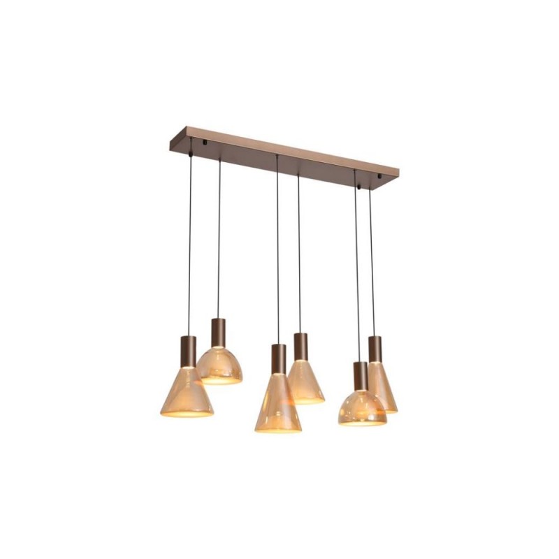 Searchlight-77410-6AM - Cannes - Latte 6 Light LED over Island Fitting with Amber Glass