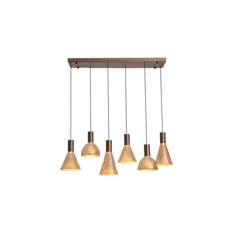 Searchlight-77410-6AM - Cannes - Latte 6 Light LED over Island Fitting with Amber Glass