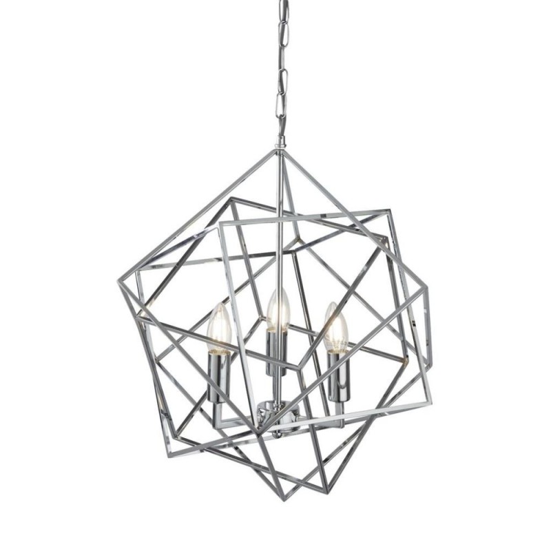 Searchlight-7863-3CC - Cube - Polished Chrome 3 Light Cage Pendant