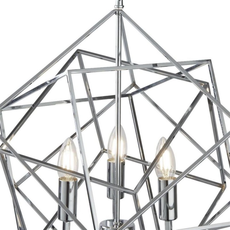 Searchlight-7863-3CC - Cube - Polished Chrome 3 Light Cage Pendant