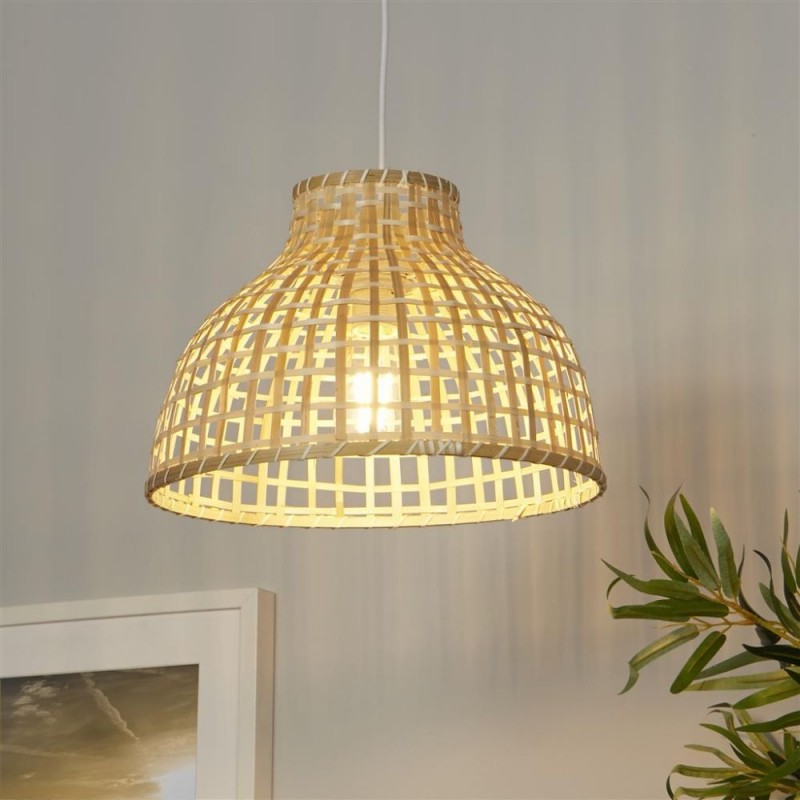 Searchlight-7868CW - Bali - White Pendant with Natural Bamboo Shade