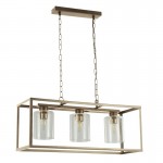 Cage - Antique Brass 3 Light over Island Fitting with Clear Glasses Cage - Antique Brass 3 Light over Island Fitting with Clear Glasses