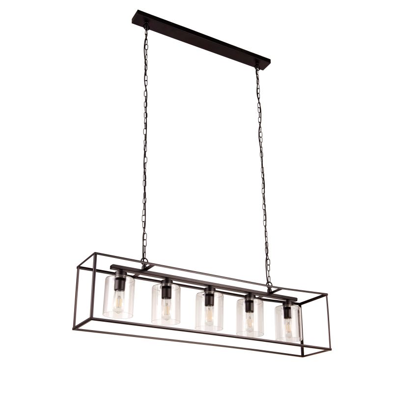 Kitchen Lights - Cage - Black with Clear Glass 5 Light over Island Fitting Prism-33413 - Cage - Black with Clear Glass 5 Light over Island Fitting