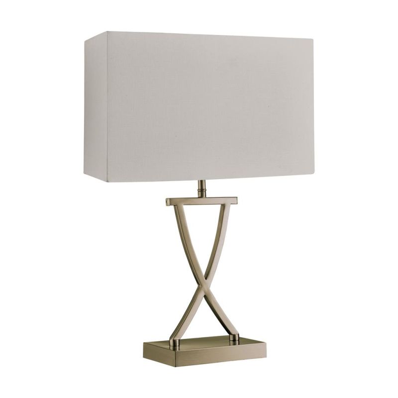 Searchlight-7923AB - Club - Cream Fabric & Antique Brass Rectangle Table Lamp