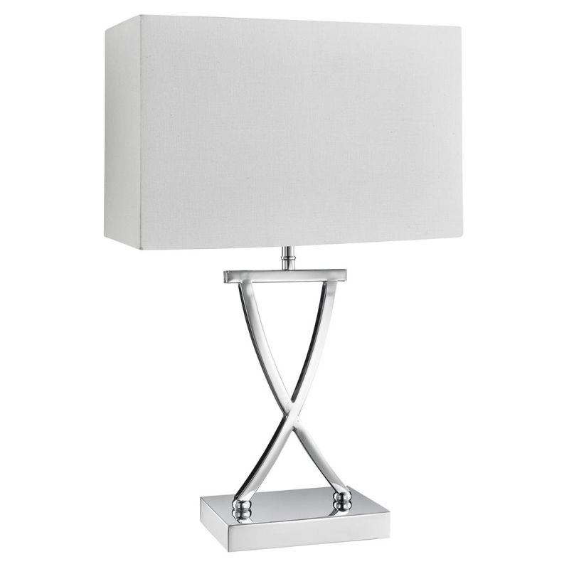 Searchlight-7923CC - Club - White Fabric & Chrome Rectangle Table Lamp