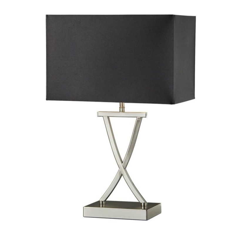 Searchlight-7923SS - Club - Satin Silver Rectangle Table Lamp with Black Shade