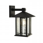 Venice - Outdoor Clear Water Glass & Black Lantern Wall Lamp