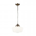 School House - Antique Brass Pendant with White Opal Glass School House - Antique Brass Pendant with White Opal Glass