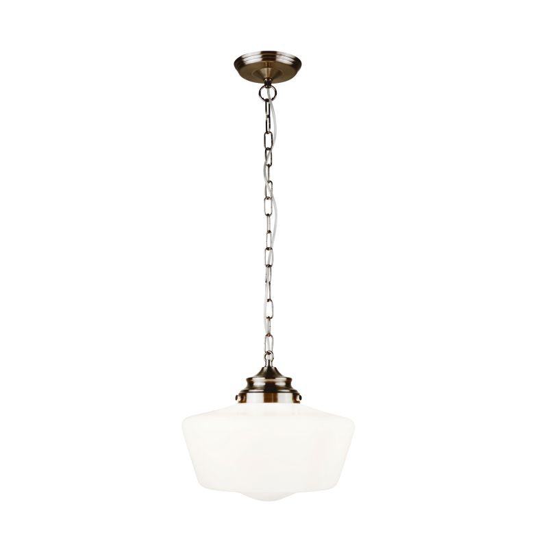 Searchlight-8071-1AB - School House - Antique Brass Pendant with White Opal Glass