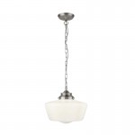School House - Satin Silver Pendant with White Opal Glass School House - Satin Silver Pendant with White Opal Glass