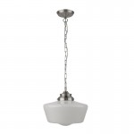 School House - Satin Silver Pendant with White Opal Glass School House - Satin Silver Pendant with White Opal Glass