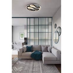 Zendisc - Matt Black LED Flush with Beige Fabric Diffuser