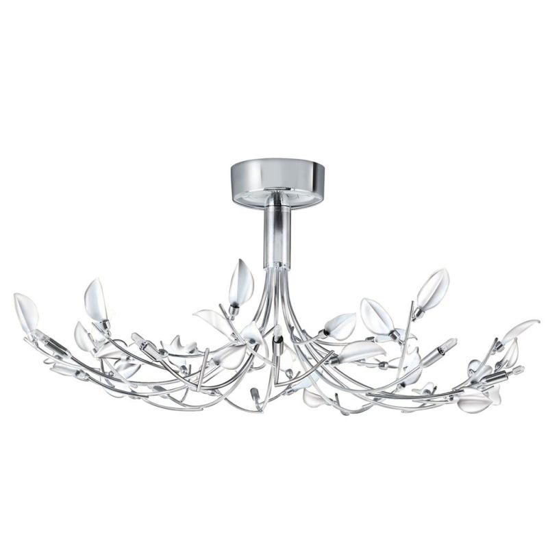 Searchlight-81510-10WH - Wisteria - Chrome 8 Light Semi Flush with Glass Leaves