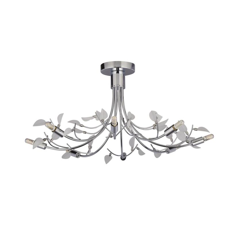 Searchlight-81510-10WH - Wisteria - Chrome 8 Light Semi Flush with Glass Leaves