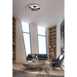 Zendisc - Matt Black LED Flush with Beige Fabric Diffuser