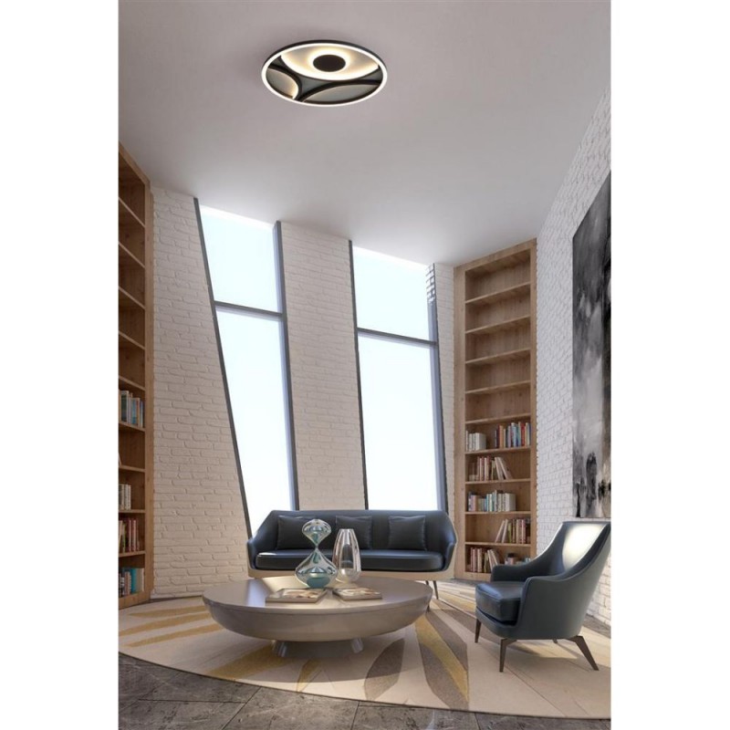 Searchlight-82100-39BK - Zendisc - Matt Black LED Flush with Beige Fabric Diffuser