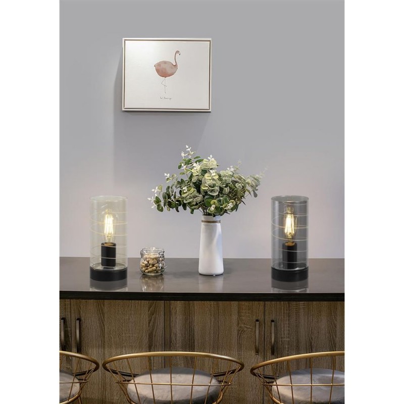 Searchlight-82329AM - Broughton - Black Table Lamp with Amber Glass