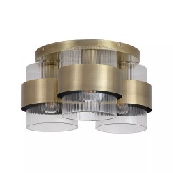 Royal - Antique Brass 3 Light Semi Flush with Clear Ribbed Glass