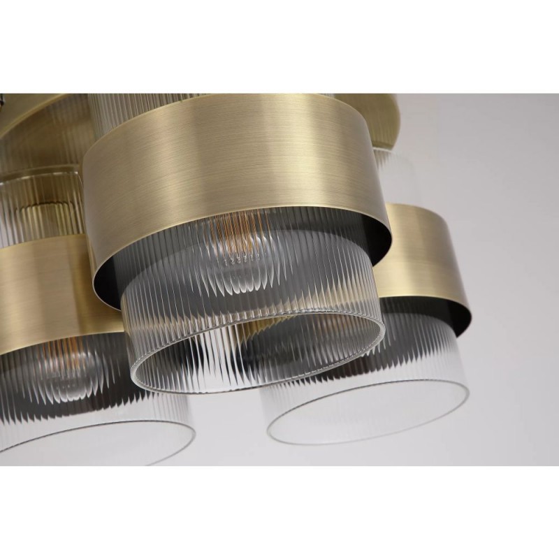 Searchlight-82345-3AB - Royal - Antique Brass 3 Light Semi Flush with Clear Ribbed Glass