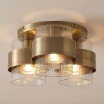 Royal - Antique Brass 3 Light Semi Flush with Clear Ribbed Glass