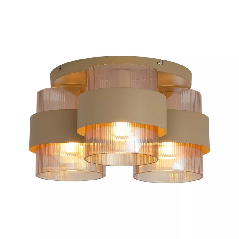 Searchlight-82345-3SA - Royal - Sand 3 Light Semi Flush with Amber Ribbed Glass