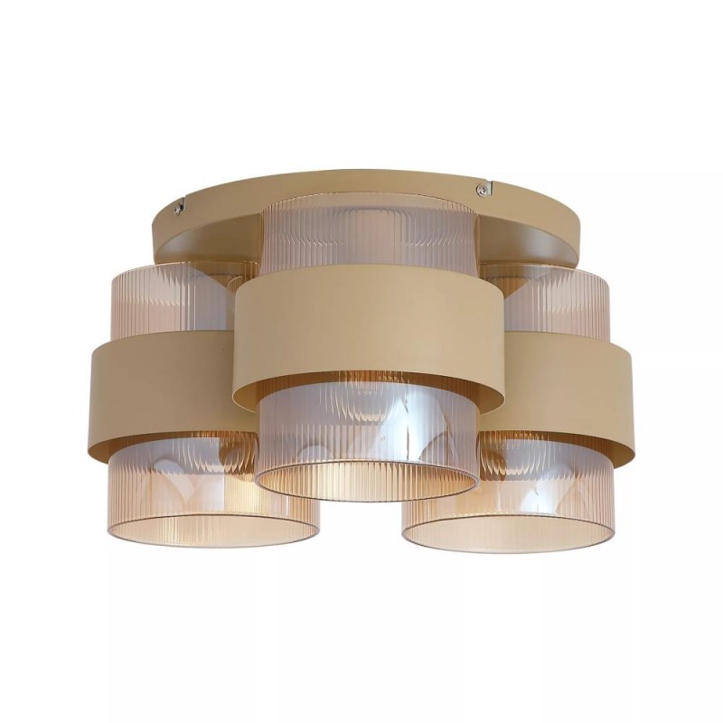 Searchlight-82345-3SA - Royal - Sand 3 Light Semi Flush with Amber Ribbed Glass