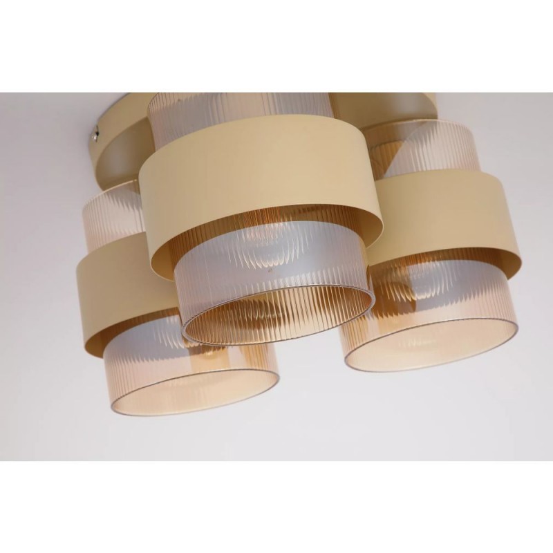 Searchlight-82345-3SA - Royal - Sand 3 Light Semi Flush with Amber Ribbed Glass