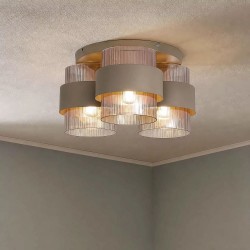 Royal - Sand 3 Light Semi Flush with Amber Ribbed Glass