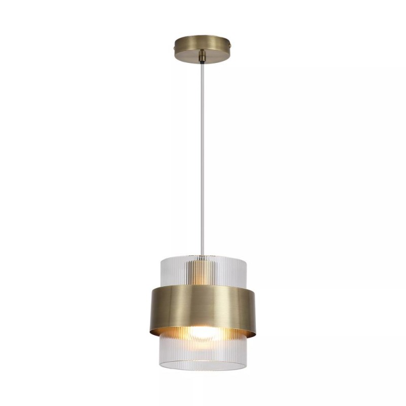 Searchlight-82431-1AB - Royal - Antique Brass Pendant with Clear Ribbed Glass