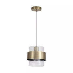 Royal - Antique Brass Pendant with Clear Ribbed Glass