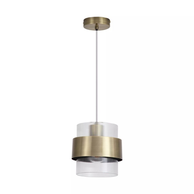 Searchlight-82431-1AB - Royal - Antique Brass Pendant with Clear Ribbed Glass