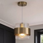 Royal - Antique Brass Pendant with Clear Ribbed Glass