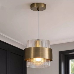 Royal - Antique Brass Pendant with Clear Ribbed Glass
