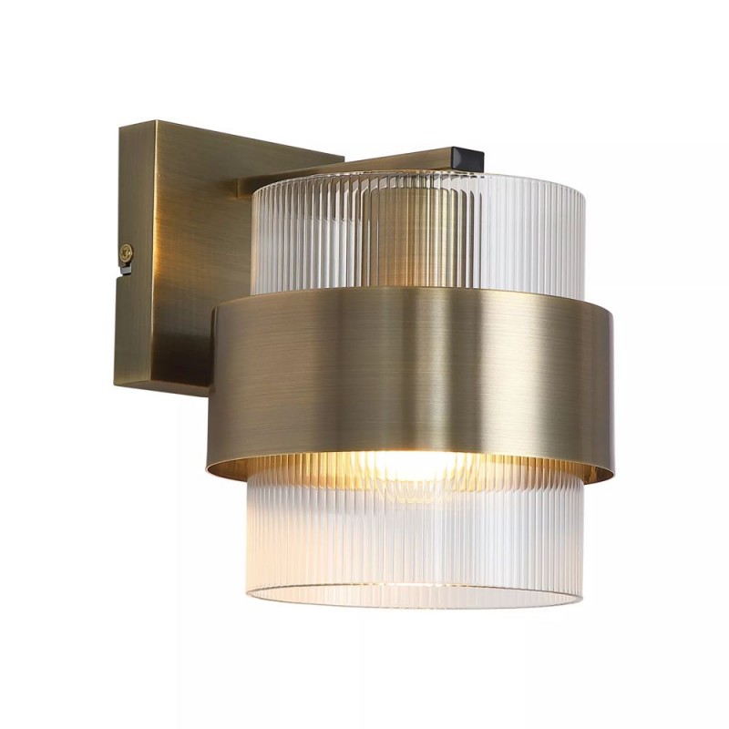 Searchlight-82431AB - Royal - Antique Brass Wall Lamp with Clear Ribbed Glass