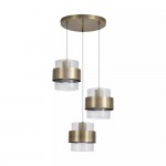 Royal - Antique Brass 3 Light Cluster Pendant with Clear Ribbed Glass