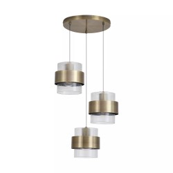 Royal - Antique Brass 3 Light Cluster Pendant with Clear Ribbed Glass