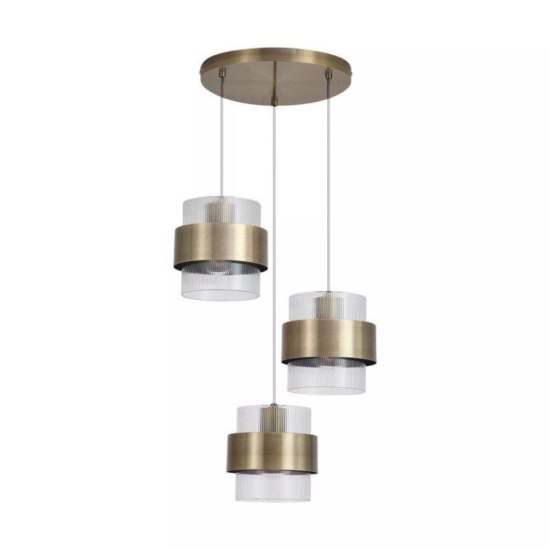 Searchlight-82433-3AB - Royal - Antique Brass 3 Light Cluster Pendant with Clear Ribbed Glass