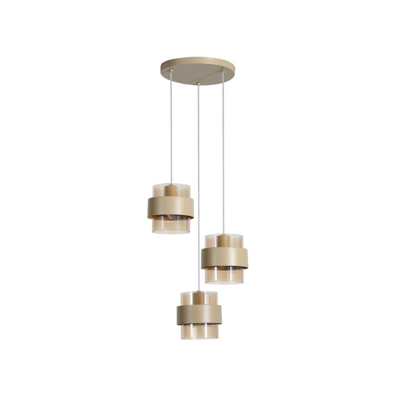 Searchlight-82433-3SA - Royal - Sand 3 Light Cluster Pendant with Amber Ribbed Glass