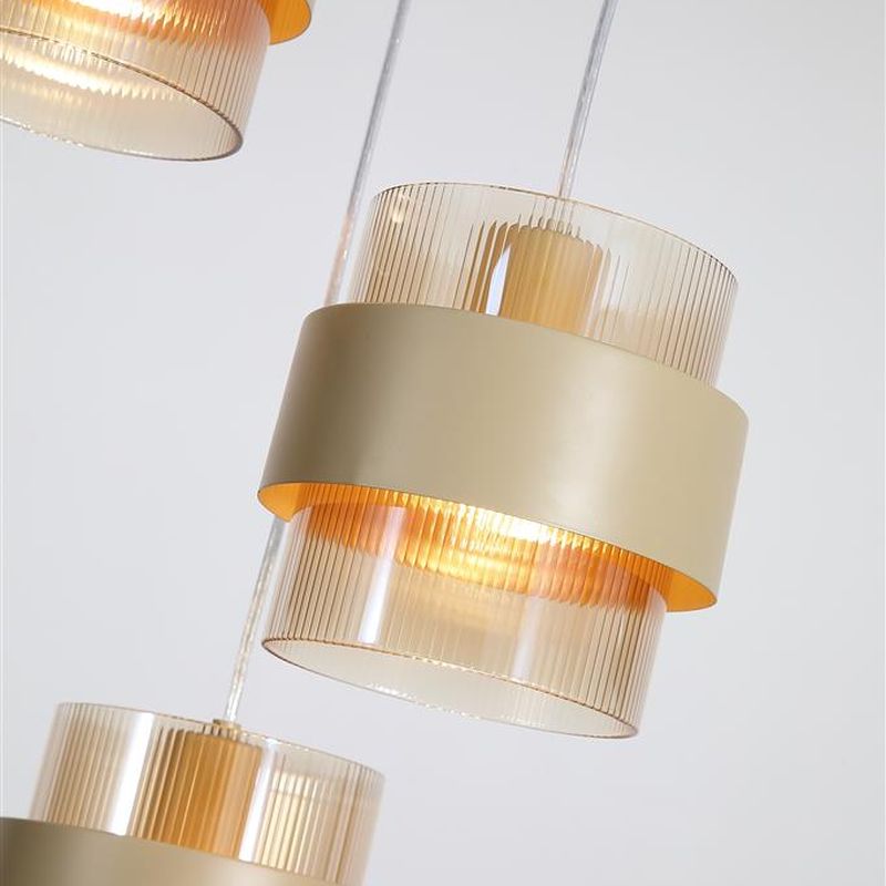 Searchlight-82433-3SA - Royal - Sand 3 Light Cluster Pendant with Amber Ribbed Glass