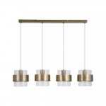 Royal - Antique Brass 4 Light over island Fitting with Clear Ribbed Glass