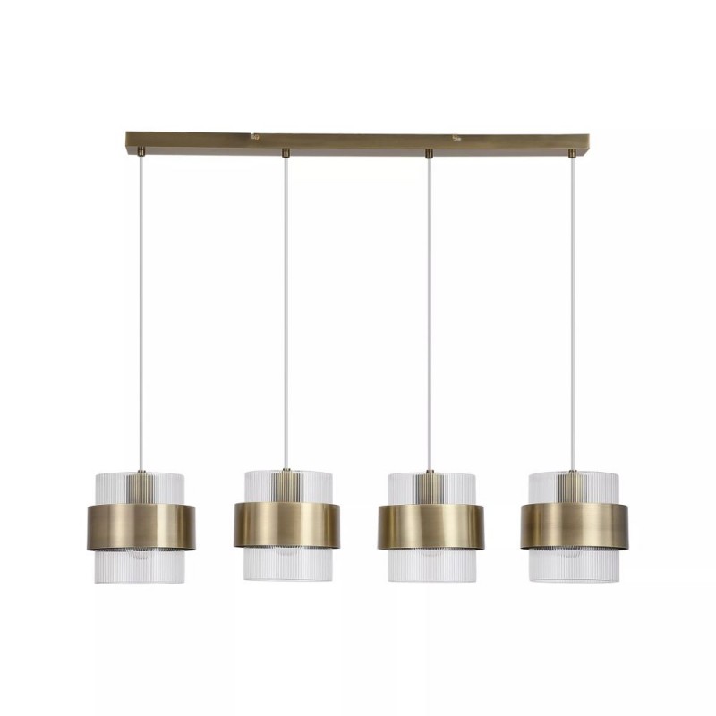 Searchlight-82434-4AB - Royal - Antique Brass 4 Light over island Fitting with Clear Ribbed Glass