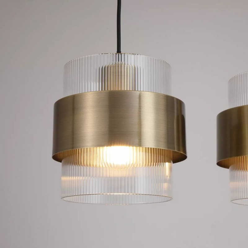 Searchlight-82434-4AB - Royal - Antique Brass 4 Light over island Fitting with Clear Ribbed Glass