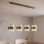 Royal - Antique Brass 4 Light over island Fitting with Clear Ribbed Glass