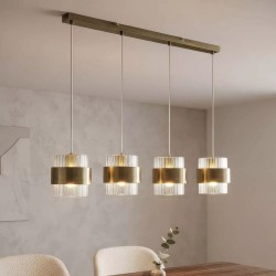 Royal - Antique Brass 4 Light over island Fitting with Clear Ribbed Glass