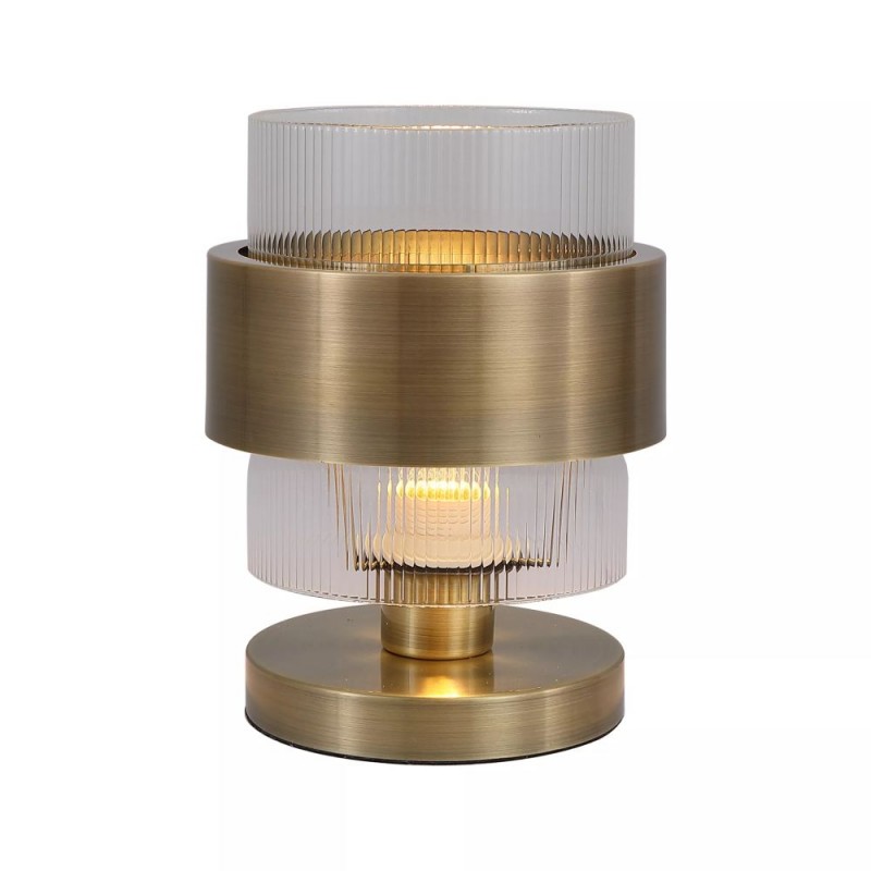 Searchlight-82437-1AB - Royal - Antique Brass Table Lamp with Clear Ribbed Glass