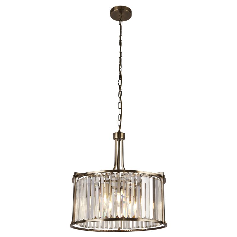 Searchlight-8295-5AB - Victoria - Antique Brass 5 Light Pendant with Crystal